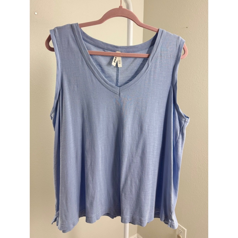 Pact Organic Cotton V-Neck Sleeveless Tank Top Light Blue XL